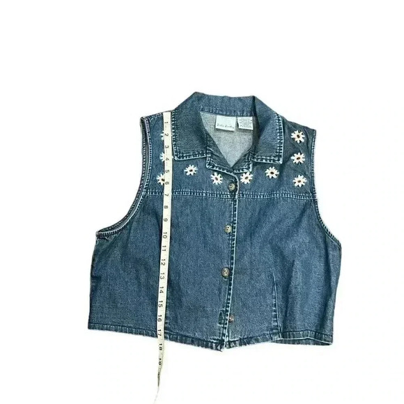 Bobbie Brooks Vintage Denim Vest Y2K Embroidered Floral Button Down Cotton Large - Picture 6 of 9